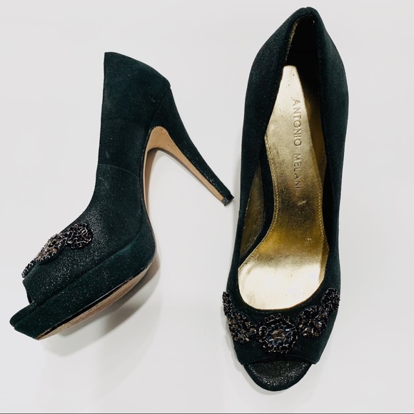 ANTONIO MELANI BLACK METALLIC PEEP TOE PUMPS - Picture 9 of 16